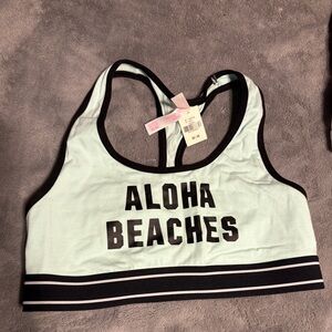 Light Mint Sports Bra with 'ALOHA BEACHES' Print